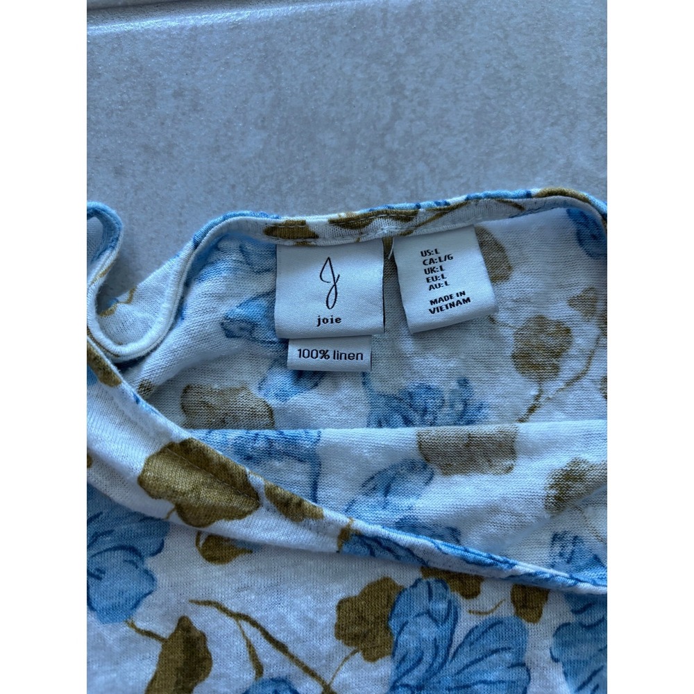 Joie‎ Shirt Womens Large Cream Blue Linen Floral Boho Beachy Coastal Resort - Picture 5 of 8